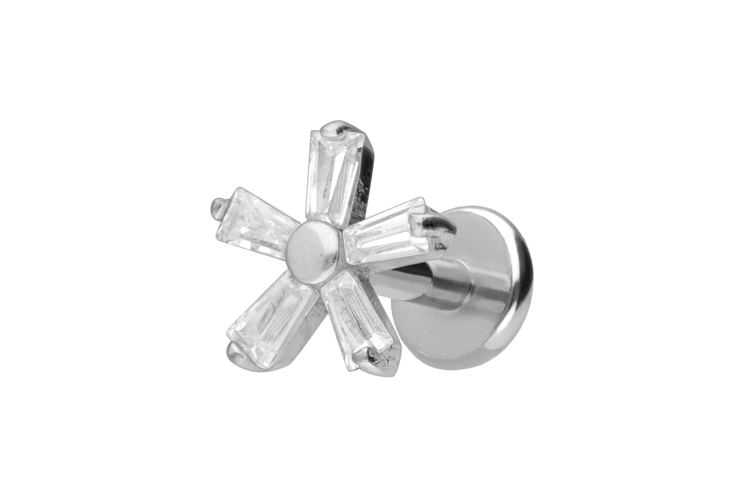 Titan Labret Piercing mit Push Fit KRISTALLBLUME